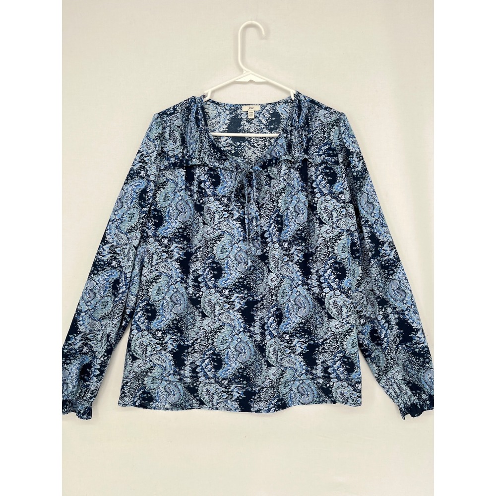 Joie Blue Paisley Tie Neck Blouse Long Sleeve Polyester Top Women Size M